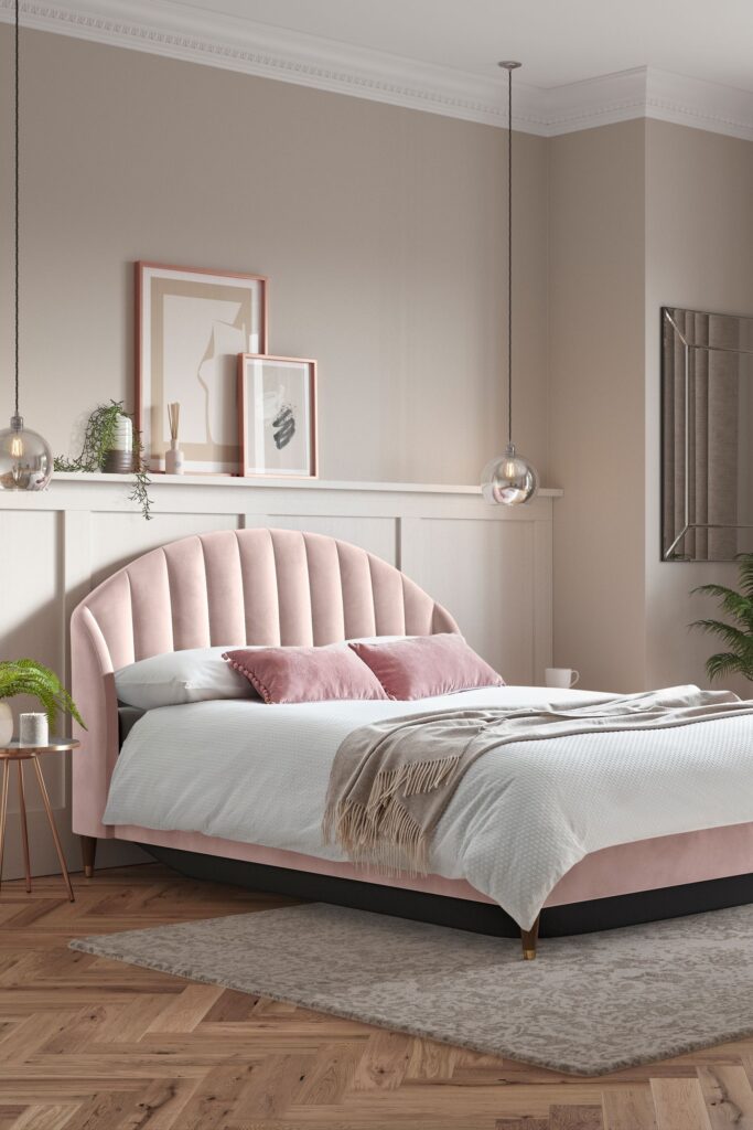 Pink color Designer bed in bedroom