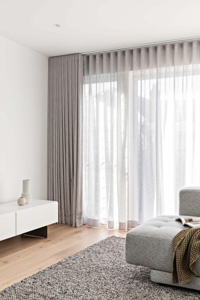 Grey color blackout curtains & White sheer curtains 